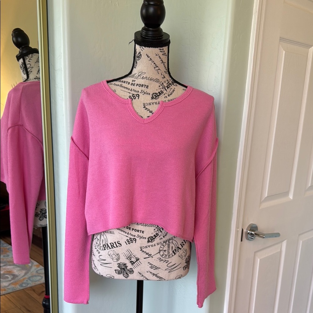 Urban Outfitters V-Neck Pink Sweater Cropped Knit